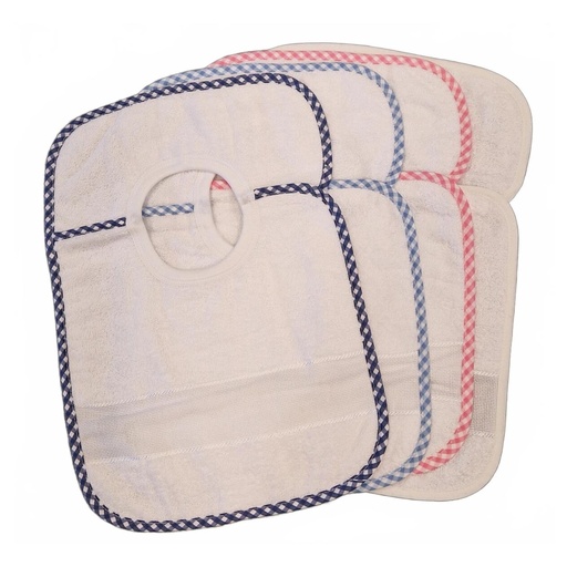 [B12270SLK#03] Slabbetje met klittenband en aidarand 28x40 cm, Wit-Donkerblauw