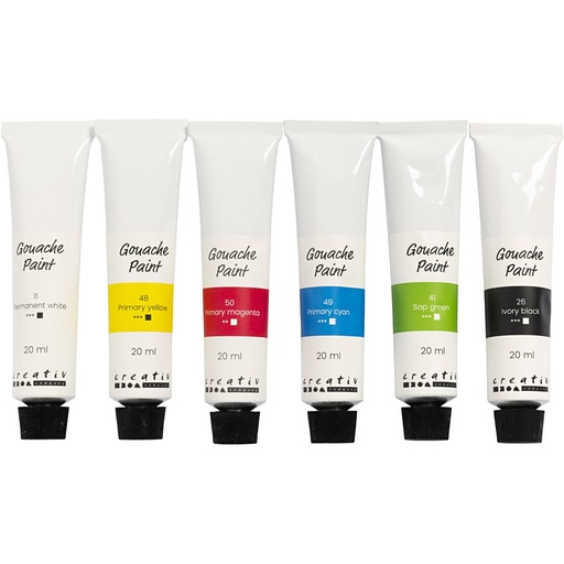 [CR35600] Gouacheverf, standaardkleuren, 6x20 ml