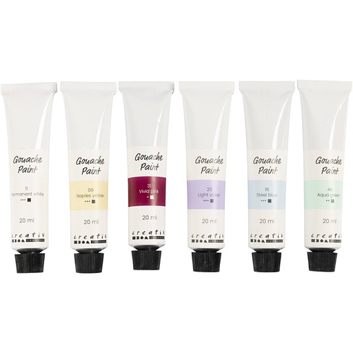 [CR35610] Gouacheverf, pastelkleuren, 6x20 ml