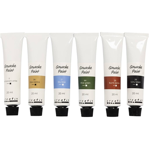 [CR35620] Gouacheverf, natuurlijke kleuren, 6x20 ml