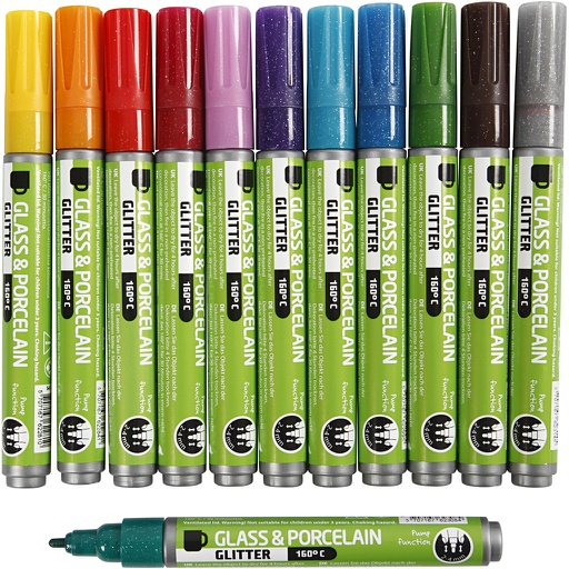 [CR31312] Feutres pour verre et porcelaine, trait 2-4 mm, couleurs assorties, 12 pièce/ 1 Pq.