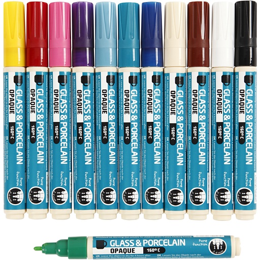 [CR31332] Glas- & Porseleinstiften, diverse kleuren, lijndikte 2-4 mm, dekkend, 12 stuk/ 1 doos