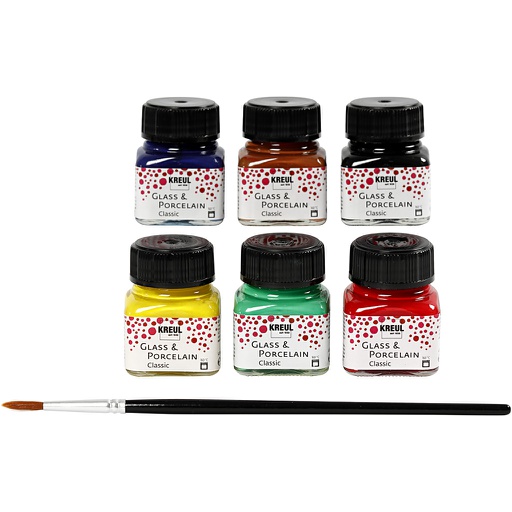 [CR31405] Glas- en Porseleinverf, diverse kleuren, 6x20 ml/ 1 doos