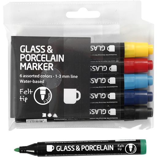 [CR31651] Glas- en Porseleinstiften, lijndikte 1-3 mm, semi-dekkend, 6 stuk/ 1 doos