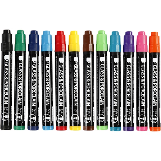 [CR31653] Feutres pour Verre et Porcelaine, trait 1-3 mm, semi opaque, 12 pièces/ 1 Pq.