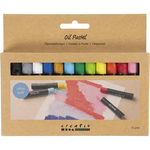 [CR426203] Pastels à l’huile, L : 7 cm, ép. 11 mm, couleurs classiques, 12 pièces/ 1 Pq.