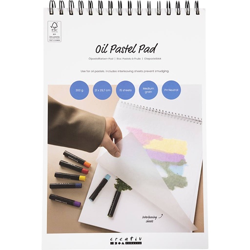 [CR221494] Pad voor oliepastels, A4, vel 210x297 mm, 300 gr, wit, 15 vel/ 1 stuk