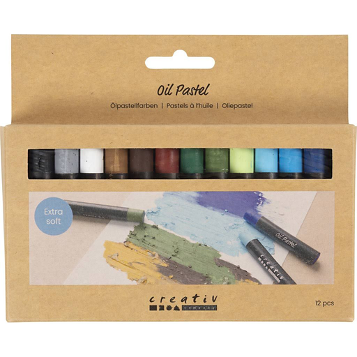 [CR426202] Pastels à l’huile, L : 7 cm, ép. 11 mm, Couleurs naturelles, 12 pièces/ 1 Pq.