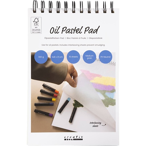 [CR221495] Bloc Pastels à l’huile, A5, feuille 148x210 mm, 300 gr, blanc, 15 flles/ 1 pièce