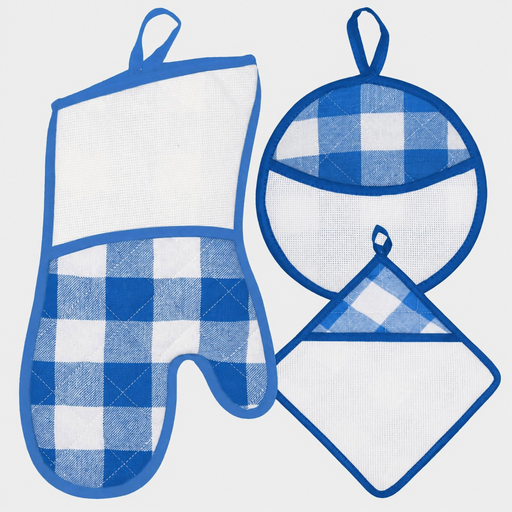 [B750106] Keukenset met aîdaband,  2 Pannenlappen + Ovenwant Blauw