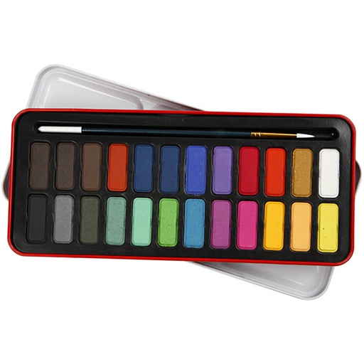 [CR34237] Set de peinture Aquarelle, dim. 12x30 mm, couleurs assorties, 24 couleur/ 1 Pq.