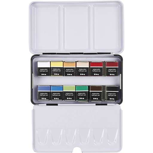 [CR34244] Art Aqua aquarelverf, 12 diverse kleuren, ½-pan, afm 10x20 mm
