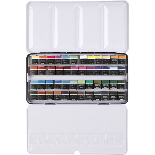 [CR34245] Art Aquarelverf, ½-pan, afm 10x15x20 mm, standaardkleuren, 48 kleur/ 1 doos
