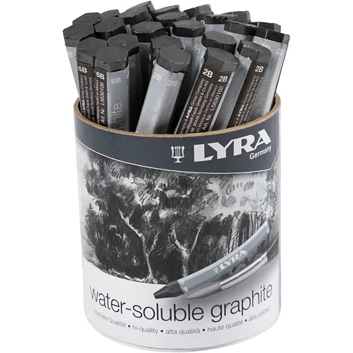 [CR34473] Wateroplosbaar Grafiet Potlood, L: 6,5 cm, 2B,6B,9B, 24 stuk/ 1 doos