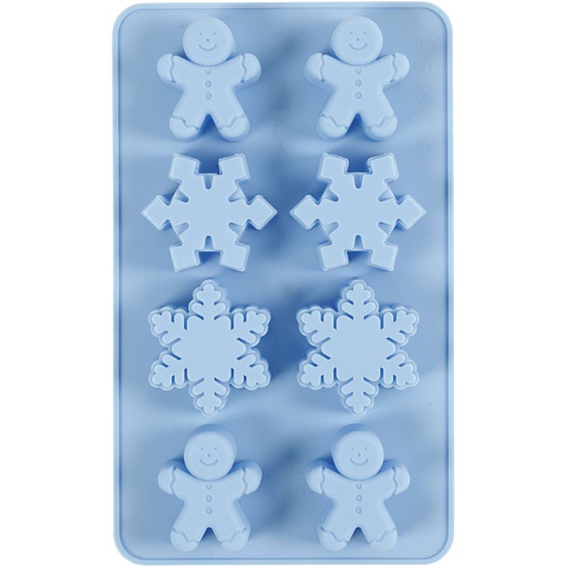 [CR37130] Moule en silicone, Cristaux de glace et bonhommes en biscuit, H: 2,5 cm, L: 24 cm, L: 14 cm, diamètre intérieur 30x45 mm, 12,5 ml, 1 pièce
