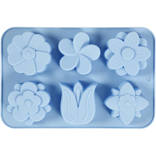 [CR37135] Moule en silicone, fleurs, H: 2,6 cm, L: 30 cm, L: 21 cm, diamètre intérieur 60x75 mm, 75 ml, 1 pièce
