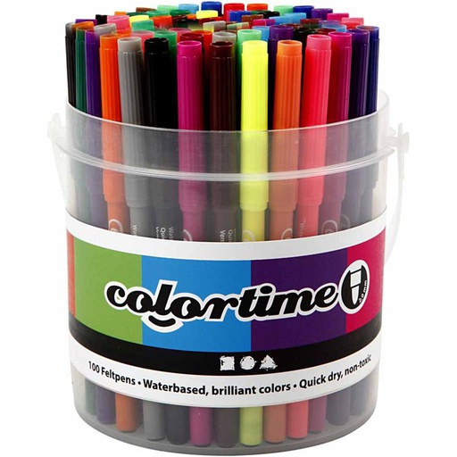 [CR373543] Feutres Colortime, trait 2 mm, couleurs assorties, 100 pièce/ 1 seau