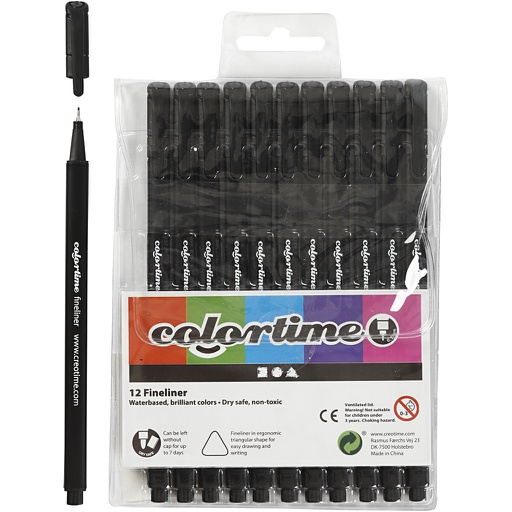 [CR373661] Colortime Fineliner/Pigment-Liner, etui 12stuks - zwart, lijnbreedten (0.6/0.7)