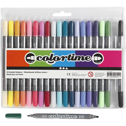 [CR37992] Colortime dubbelstift, extra kleuren, lijndikte 2,3+3,6 mm, 20 stuks