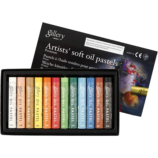 [CR38152] Pastels à l'huile Gallery Premium, L : 7 cm, ép. 10 mm, ass. de couleurs, 12 pièces/ 1 Pq.
