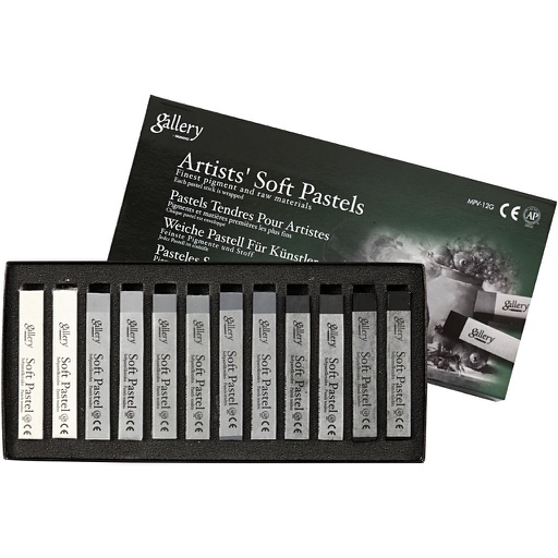 [CR38160] Pastels Tendres Gallery Set, L : 6,5 cm, ép. 10 mm, harmonie noir/blanc, 12 pièces/ 1 Pq.