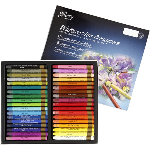[CR38286] Pastels à la cire aquarellables, L : 9,3 cm, ass. de couleurs, 36 pièces/ 1 Pq.
