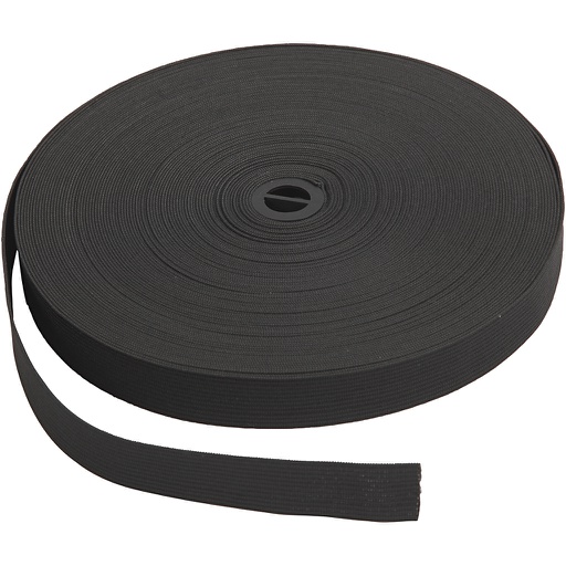 [CR41046] Elastisch lint, B: 20 mm, zwart, 25 m/ 1 rol