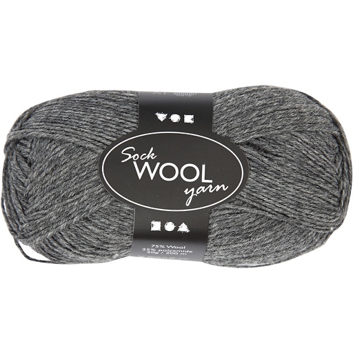 [CR41314] Pelote de Laine pour Chaussettes, L : 200 m, gris foncé, 50 gr/ 1 boule