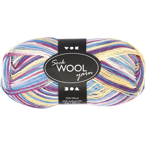 [CR41317] Pelote de Laine pour Chaussettes, L : 200 m, harmonie violet/rose, 50 gr/ 1 boule