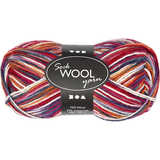 [CR41320] Pelote de Laine pour Chaussettes, L : 200 m, harmonie bleu/rouge, 50 gr/ 1 boule