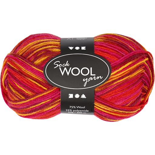 [CR41321] Sokkengaren, rood/oranje harmonie, L: 200 m, 50 gr/ 1 bol