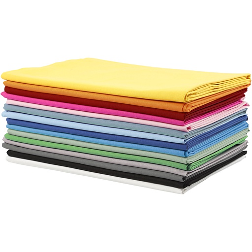 [CR44095] Stof, B: 145 cm, 140 gr, diverse kleuren, 15x2 m/ 1 doos